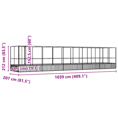 Aviary with Extension Silver 1039x207x212 cm Steel