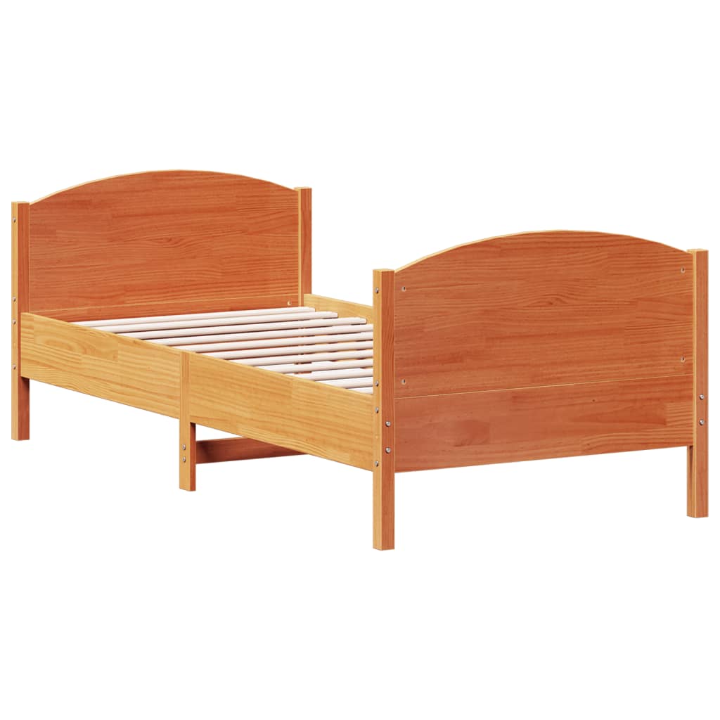 Bed Frame with Headboard Wax Brown 100x200 cm Solid Wood Pine