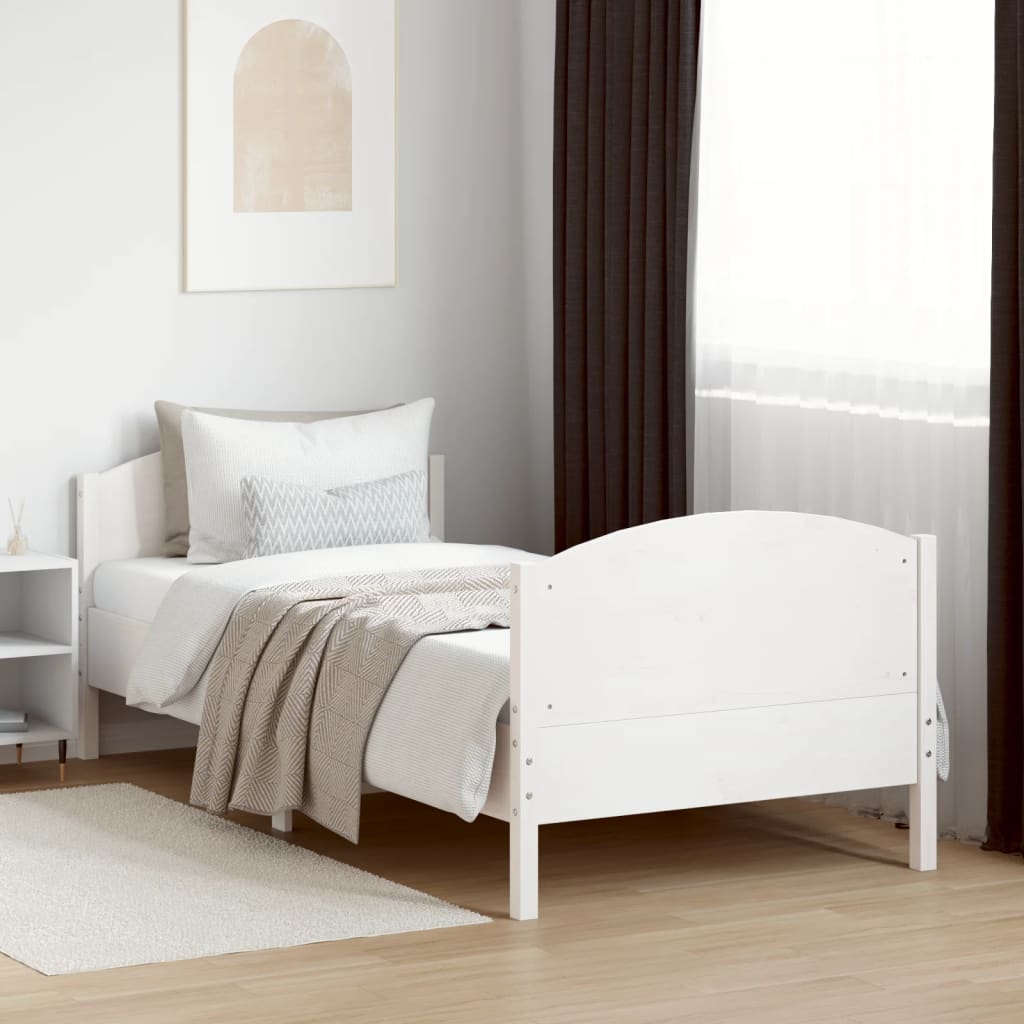 Bed Frame with Headboard White 90x190 cm Single Solid Wood Pine