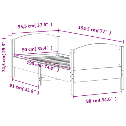 Bed Frame with Headboard White 90x190 cm Single Solid Wood Pine