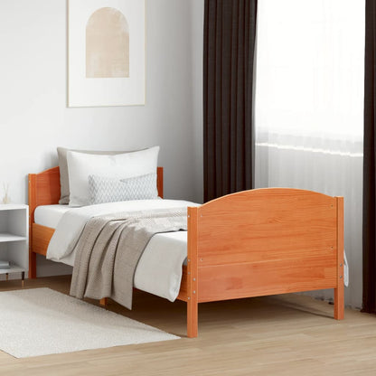 Bed Frame with Headboard Wax Brown 75x190 cm Small Single Solid Wood Pine