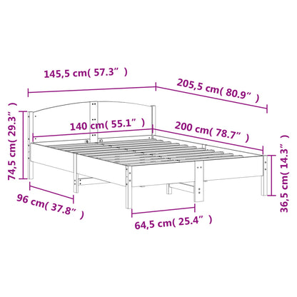 Bed Frame with Headboard 140x200 cm Solid Wood Pine