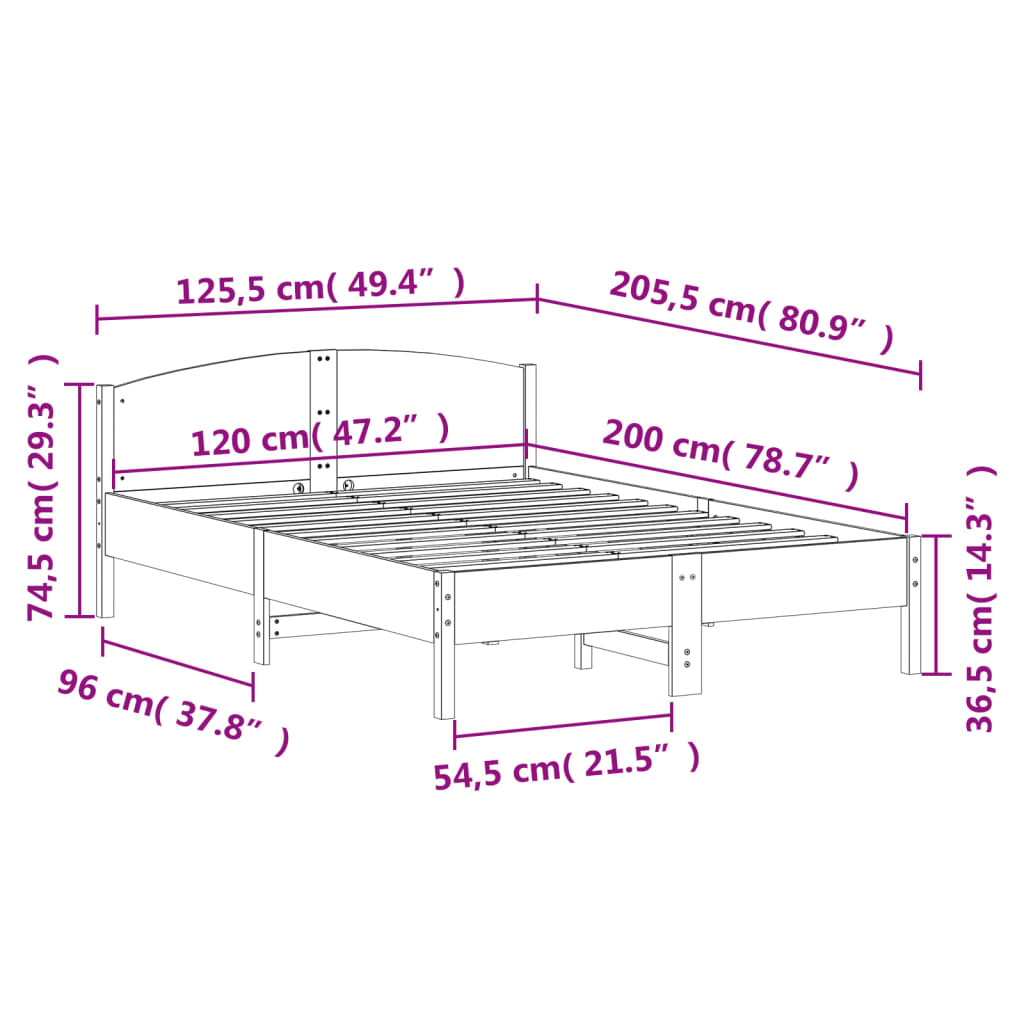 Bed Frame with Headboard White 120x200 cm Solid Wood Pine