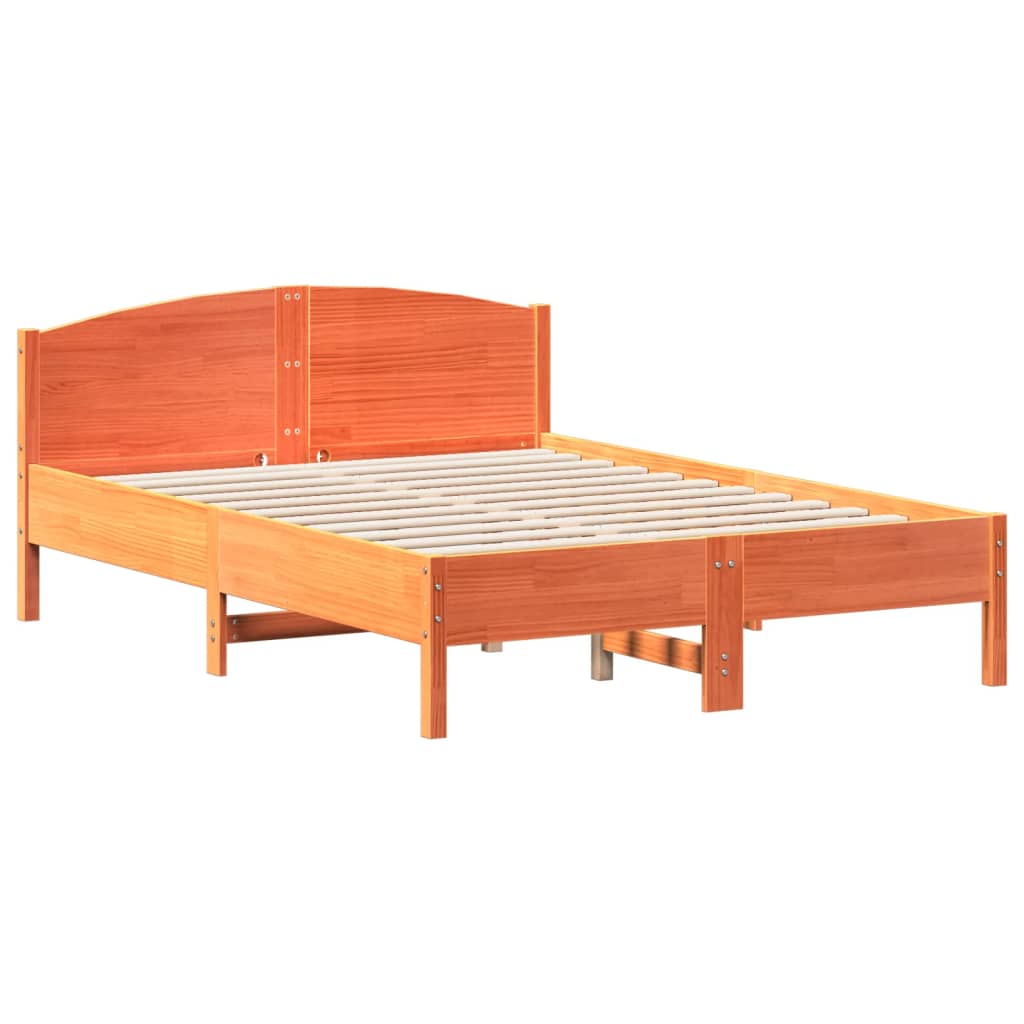 Bed Frame with Headboard Wax Brown 135x190 cm Double Solid Wood Pine