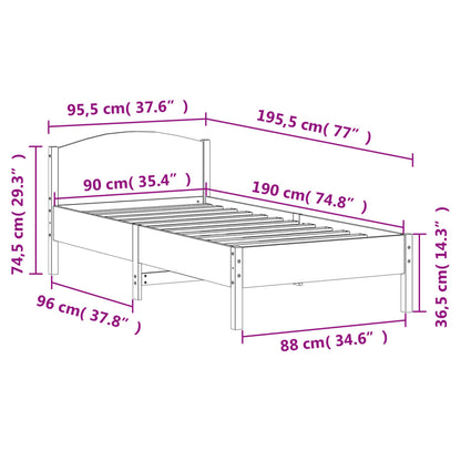 Bed Frame with Headboard 90x190 cm Single Solid Wood Pine