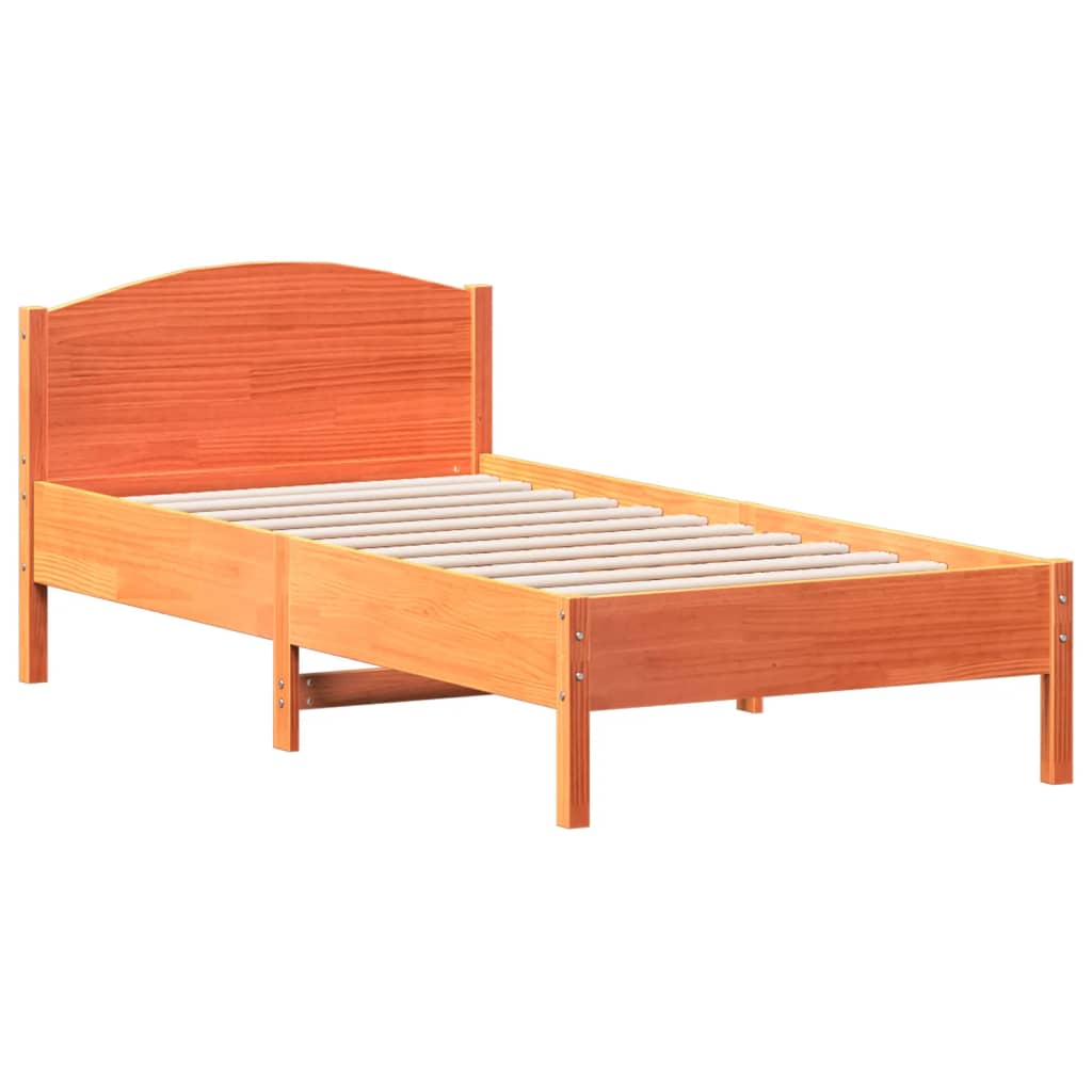 Bed Frame with Headboard Wax Brown 75x190 cm Small Single Solid Wood Pine