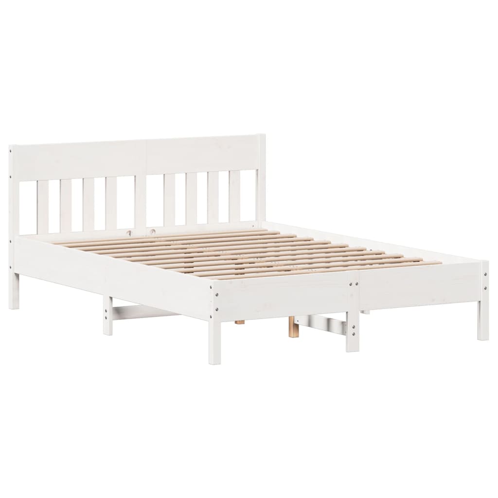 Bed Frame with Headboard White 135x190 cm Double Solid Wood Pine