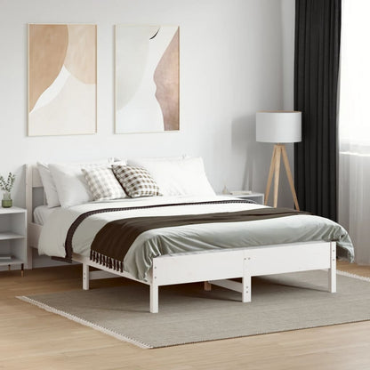 Bed Frame with Headboard White 135x190 cm Double Solid Wood Pine