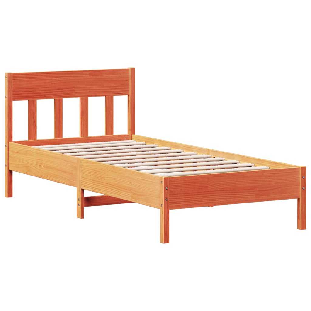 Bed Frame with Headboard Wax Brown 75x190 cm Small Single Solid Wood Pine