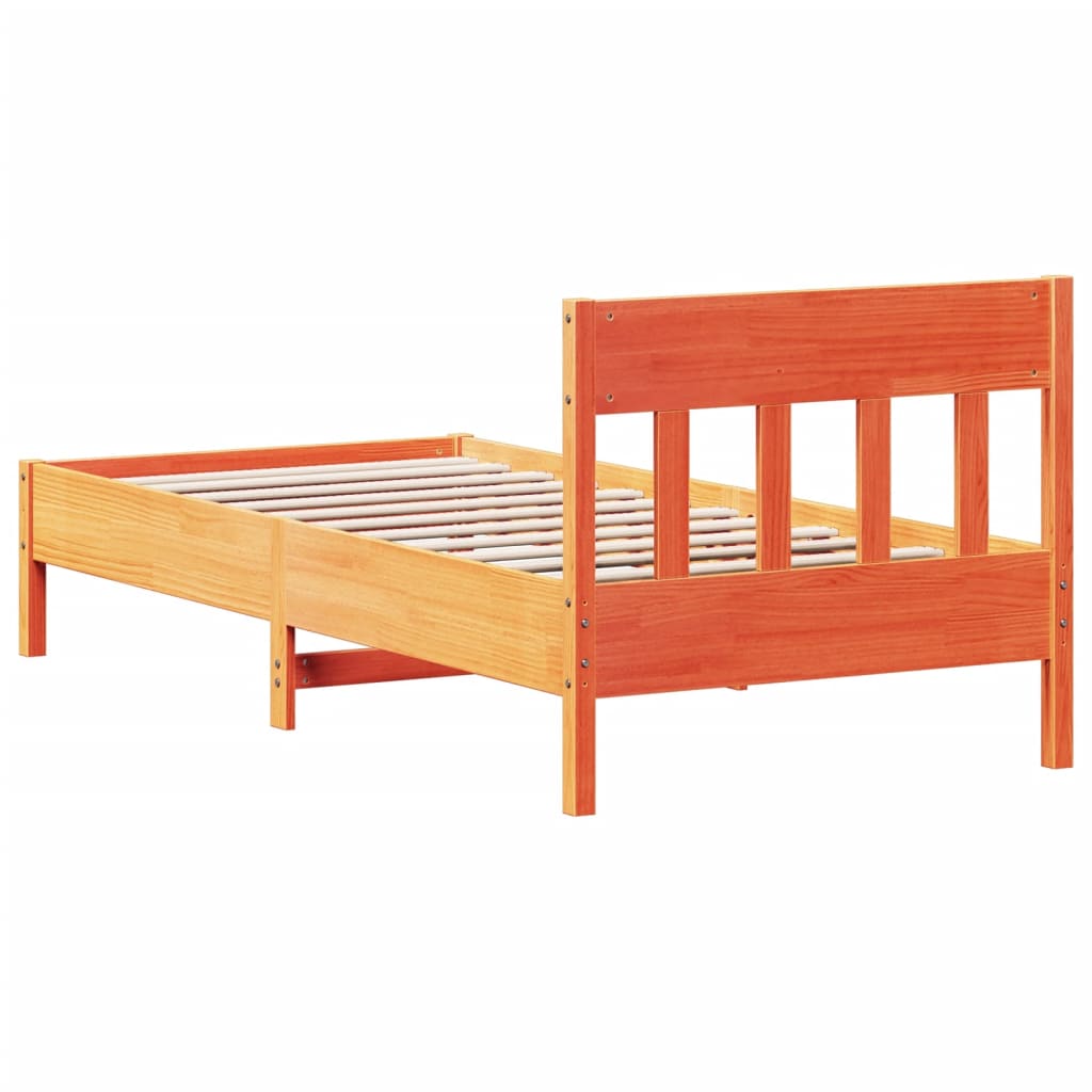 Bed Frame with Headboard Wax Brown 75x190 cm Small Single Solid Wood Pine