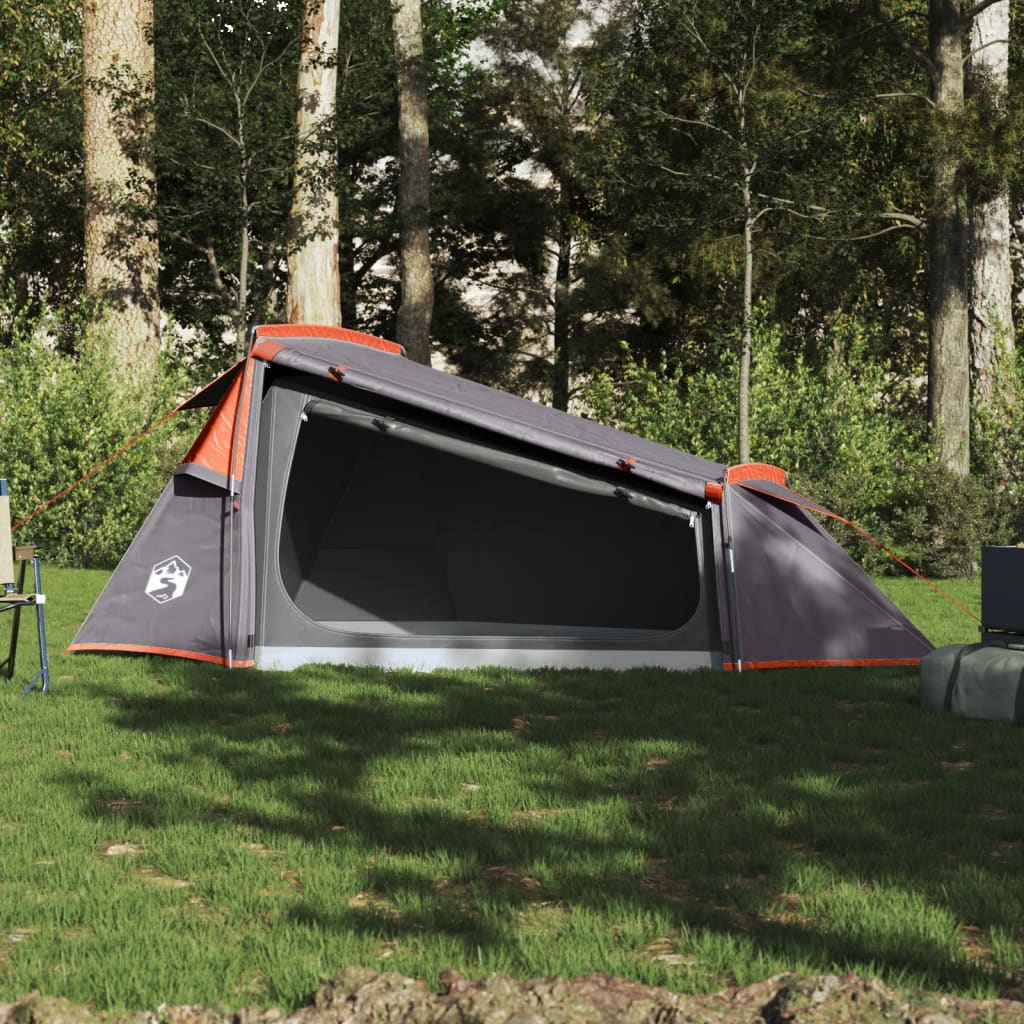 Camping Tent Tunnel 2-Person Grey and Orange Waterproof