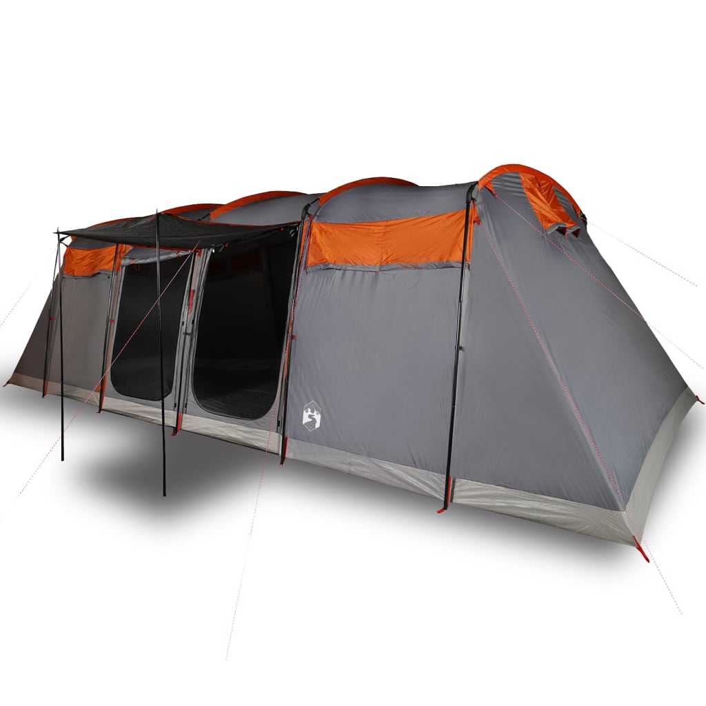 Family Tent Tunnel 8-Person Grey and Orange Waterproof