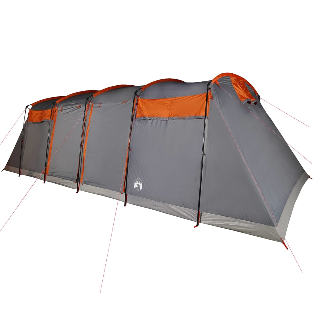 Family Tent Tunnel 8-Person Grey and Orange Waterproof