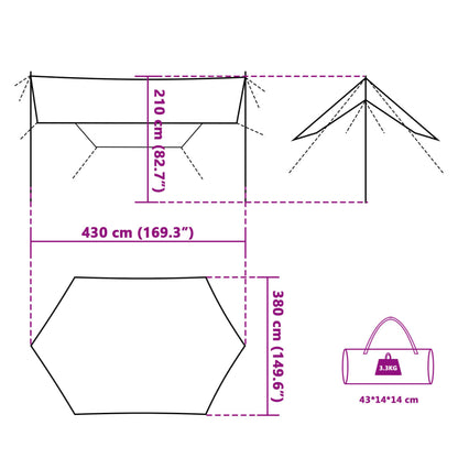 Camping Tarp Green 430x380x210 cm Waterproof