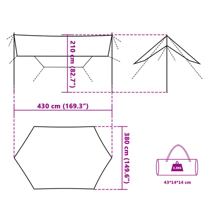 Camping Tarp Blue 430x380x210 cm Waterproof