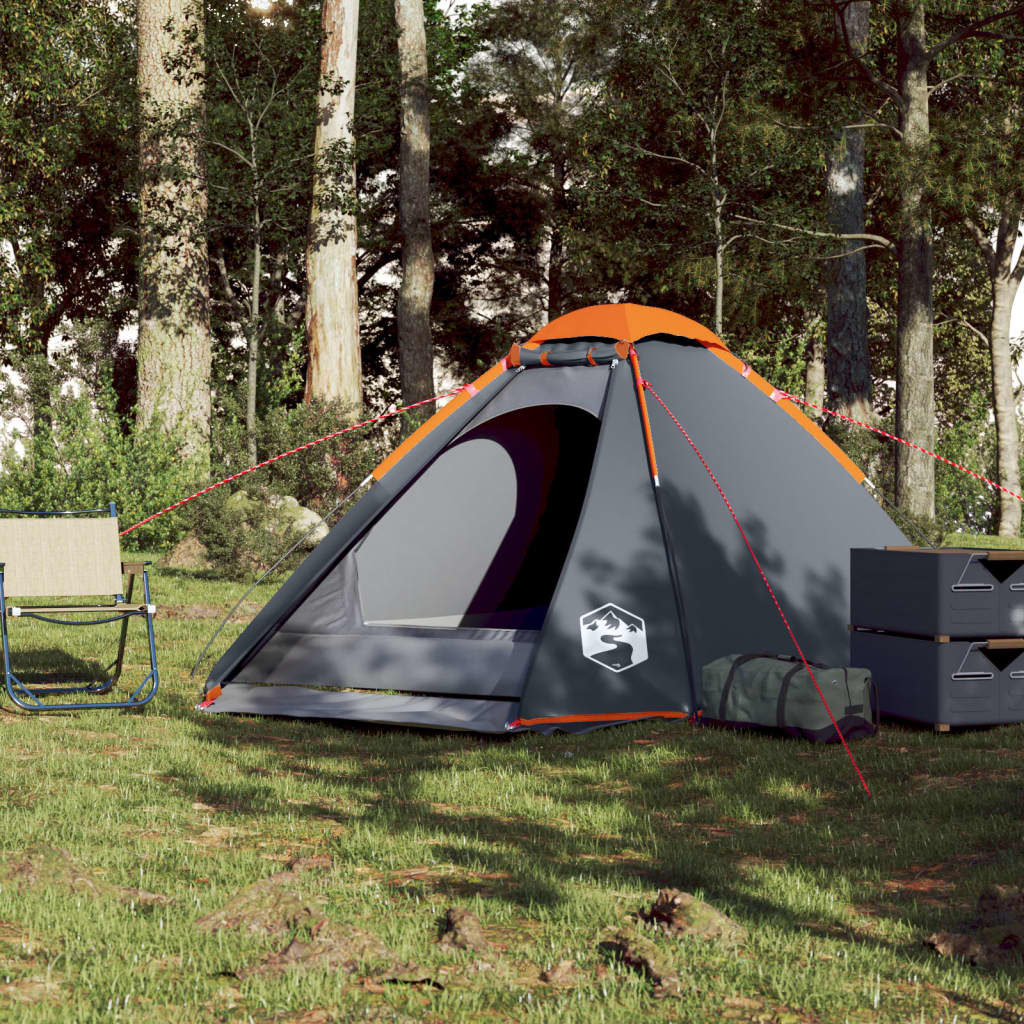 Camping Tent Dome 4-Person Grey and Orange Waterproof