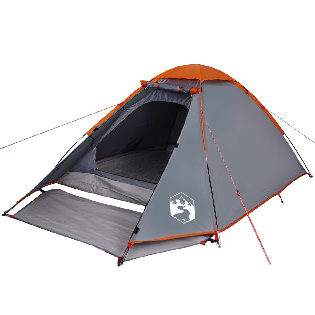 Camping Tent Dome 4-Person Grey and Orange Waterproof