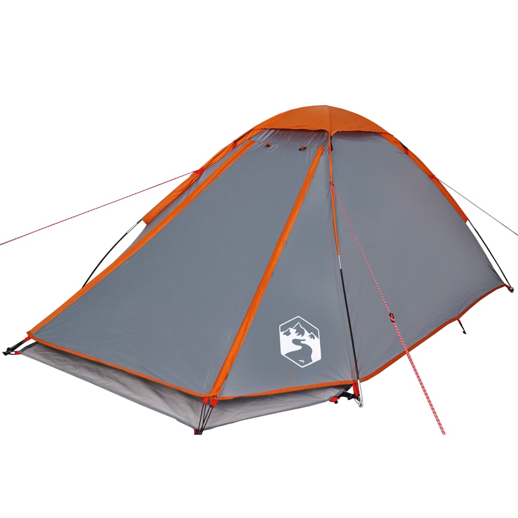 Camping Tent Dome 4-Person Grey and Orange Waterproof