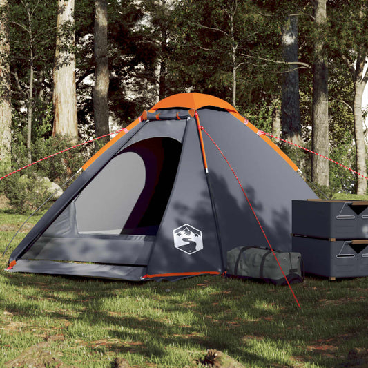 Camping Tent Dome 4-Person Grey and Orange Waterproof