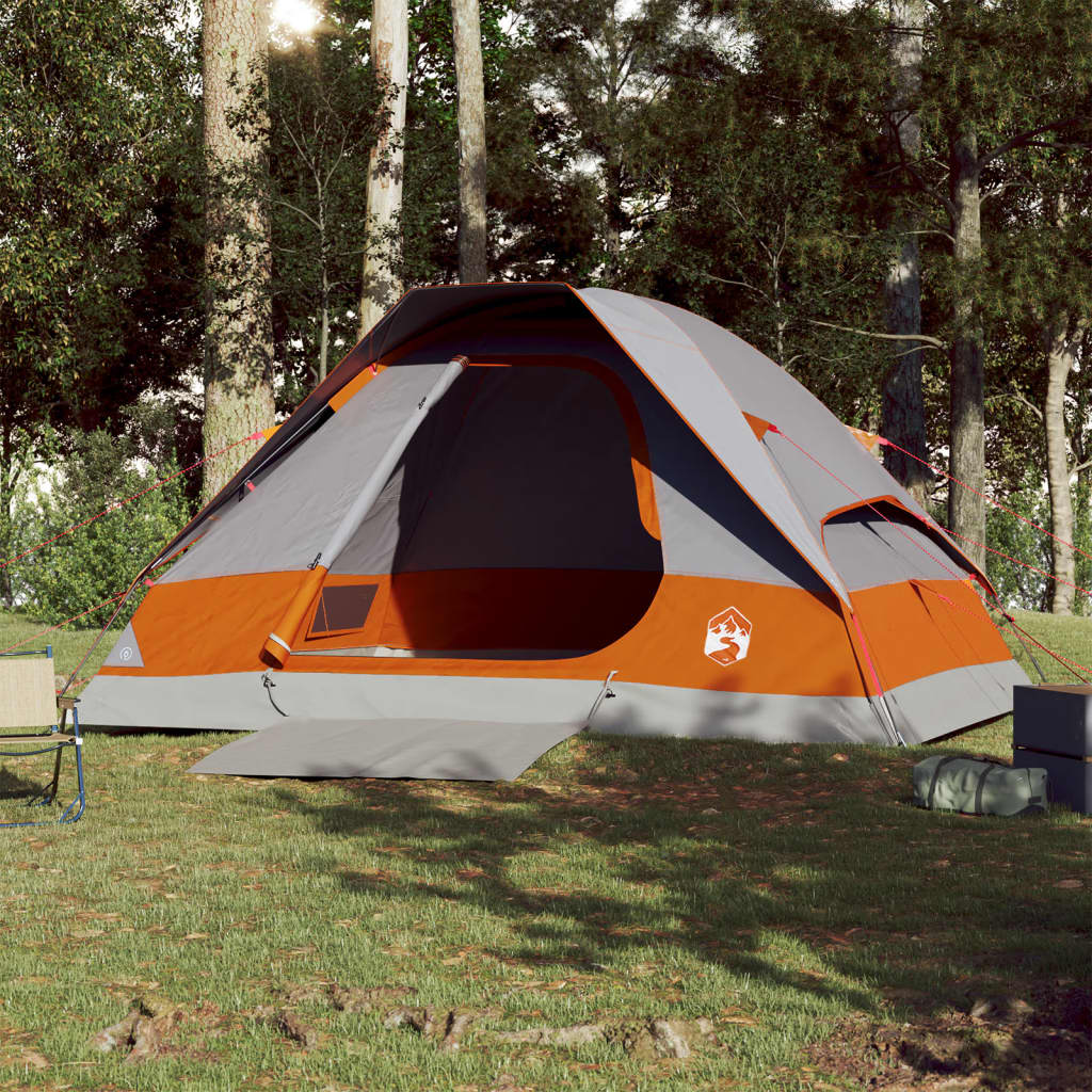 Camping Tent Dome 4-Person Grey and Orange Waterproof