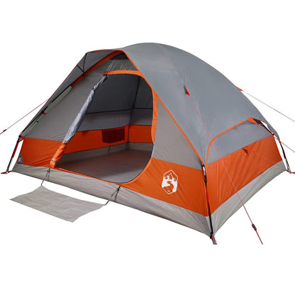 Camping Tent Dome 4-Person Grey and Orange Waterproof