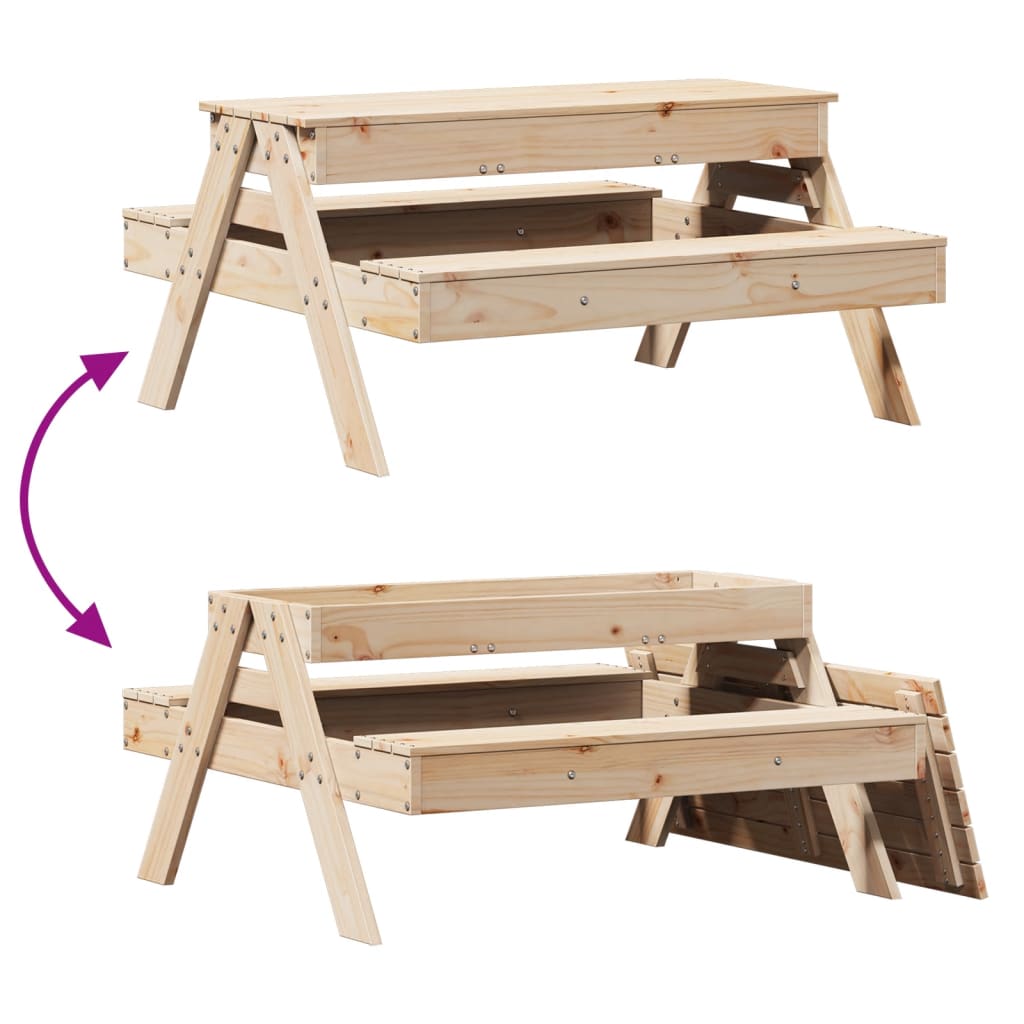 Picnic Table with Sandpit for Kids Solid Wood Pine