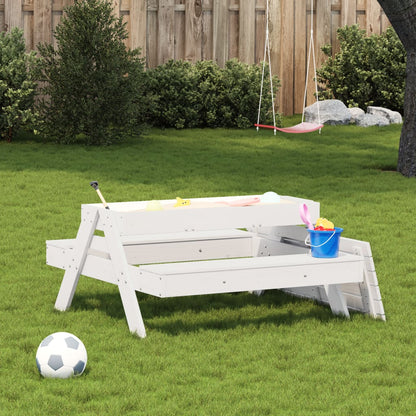 Picnic Table with Sandpit for Kids White Solid Wood Pine