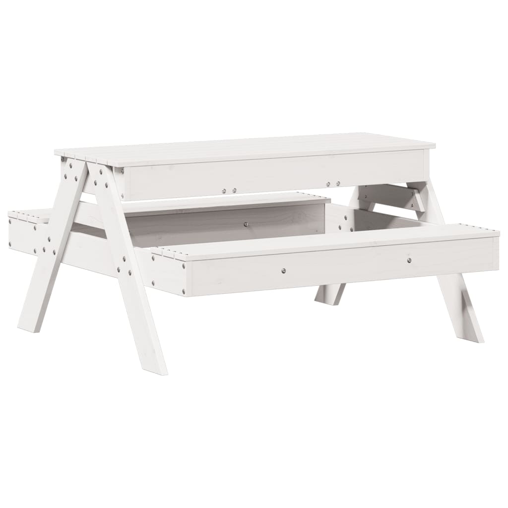 Picnic Table with Sandpit for Kids White Solid Wood Pine