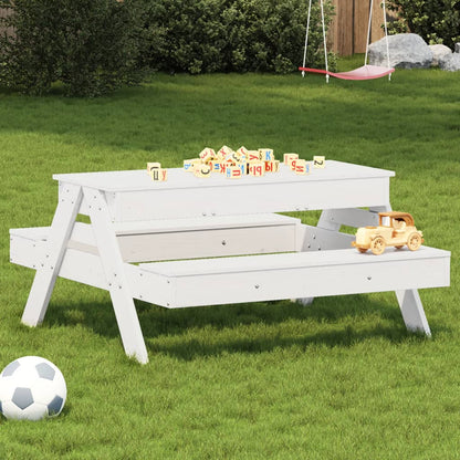 Picnic Table with Sandpit for Kids White Solid Wood Pine