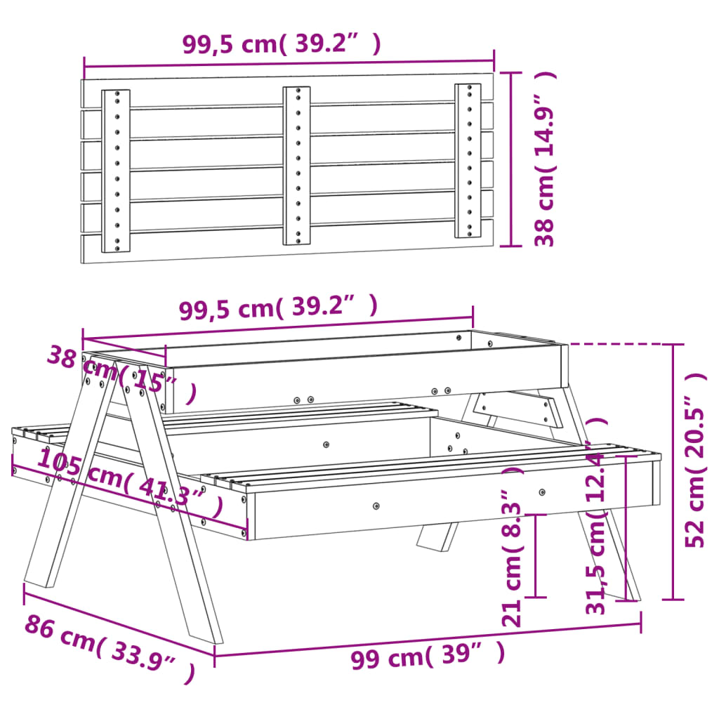 Picnic Table with Sandpit for Kids Solid Wood Solid Wood Douglas