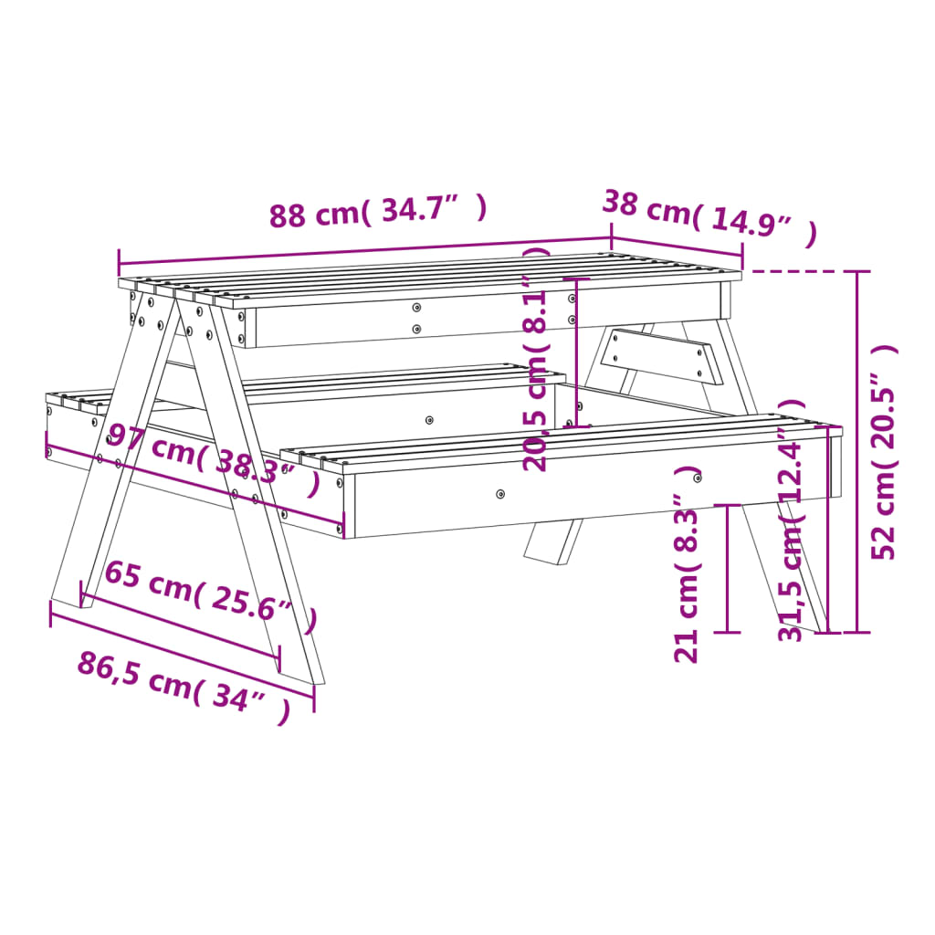 Picnic Table for Kids 88x97x52 cm Solid Wood Douglas