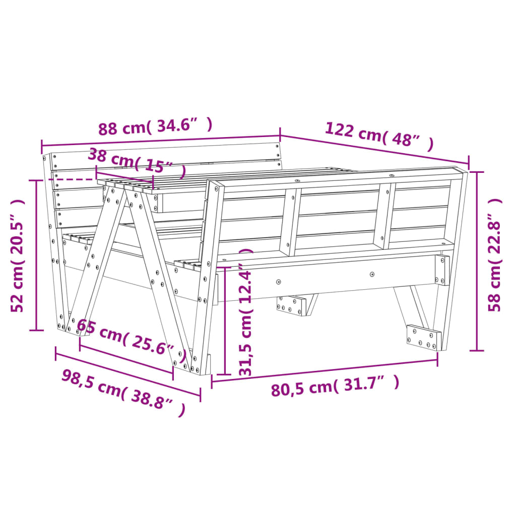 Picnic Table for Kids 88x122x58 cm Solid Wood Pine