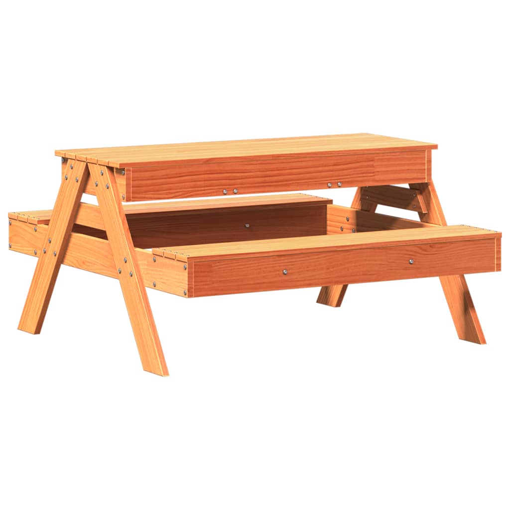 Picnic Table with Sandpit for Kids Wax Brown Solid Wood Pine