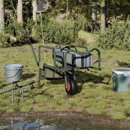 Fishing Trolley Green with Wheel Powder-coated Steel