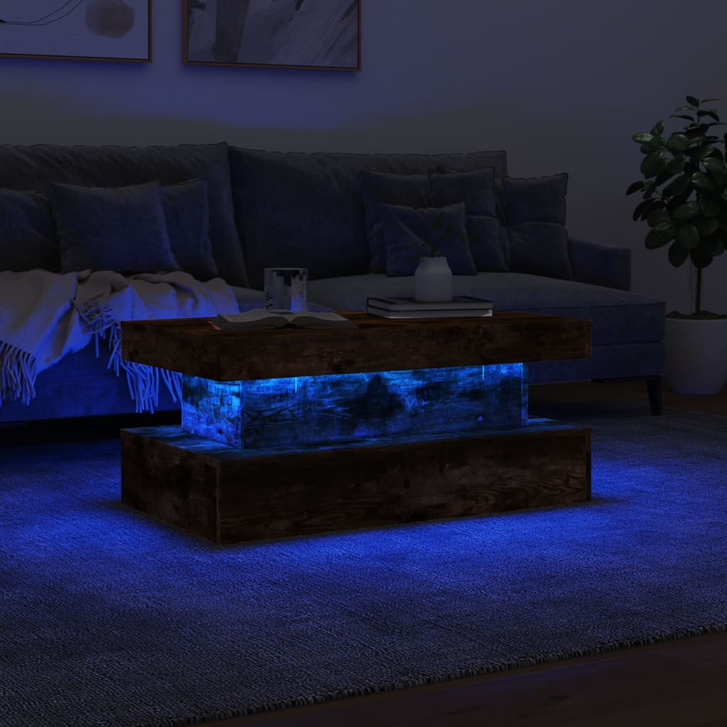 Coffee Table with LED Lights Smoked Oak 90x50x40 cm