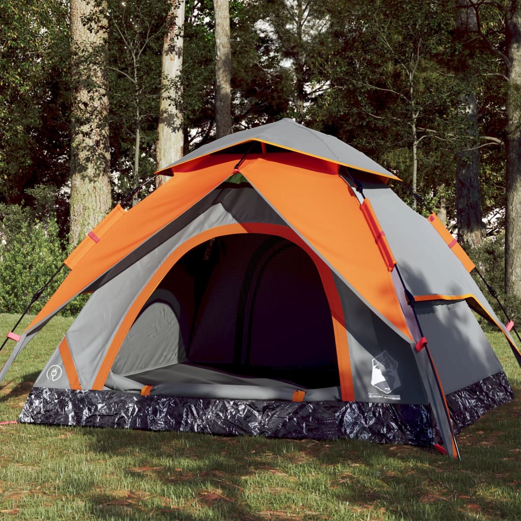 Camping Tent Dome 3-Person Grey and Orange Quick Release