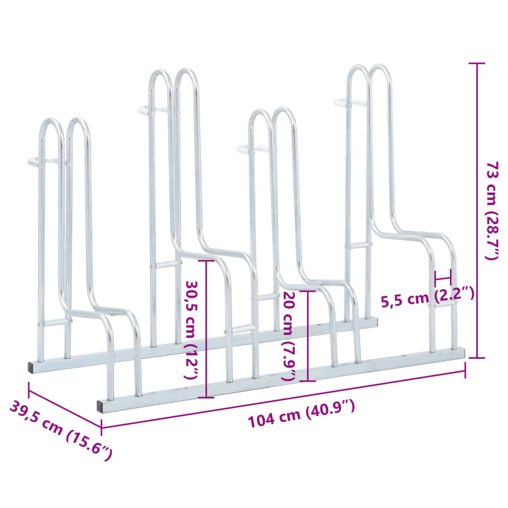 Bicycle Stand for 4 Bikes Floor Freestanding Galvanised Steel