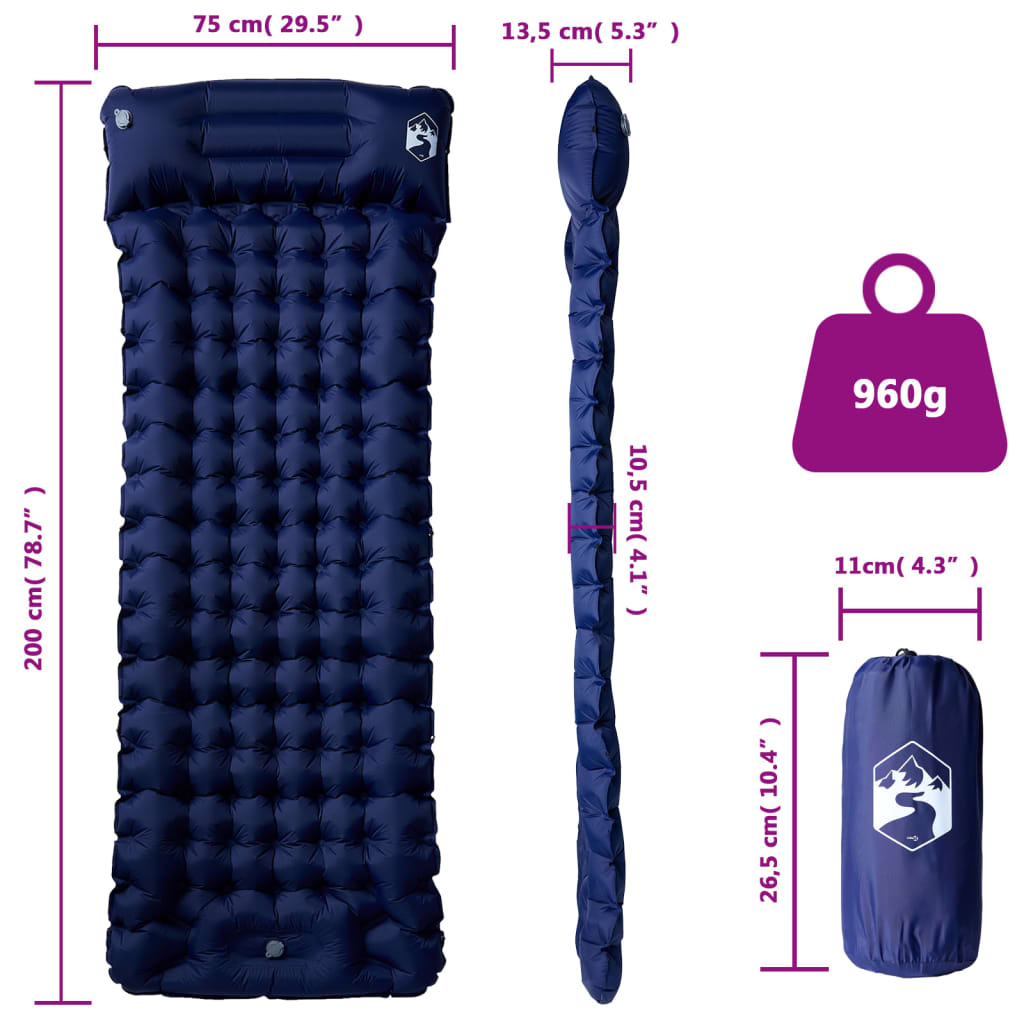 Self Inflating Camping Mattress with Pillow 1-Person Navy Blue