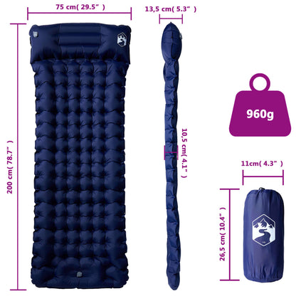 Self Inflating Camping Mattress with Pillow 1-Person Navy Blue