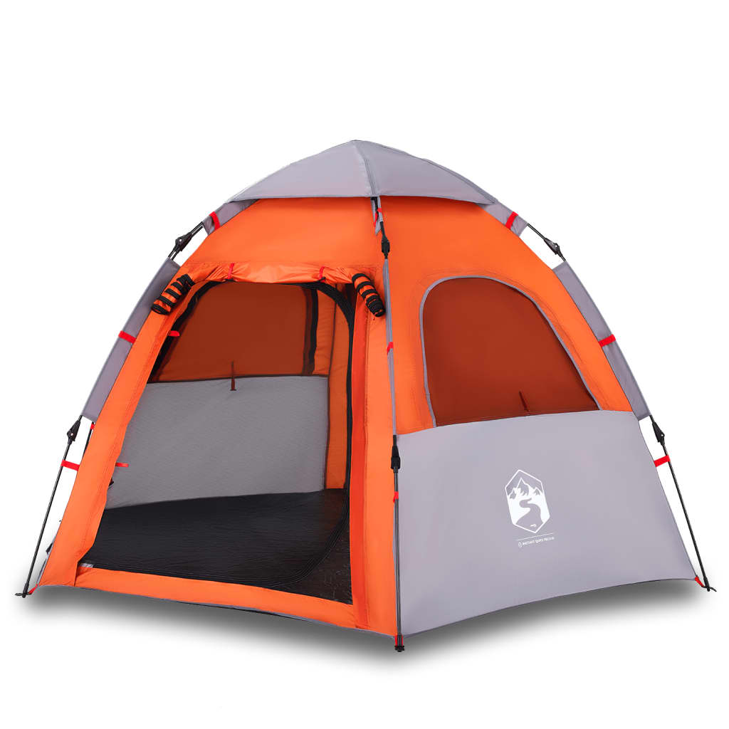 Camping Tent Cabin 4-Person Grey and Orange Quick Release