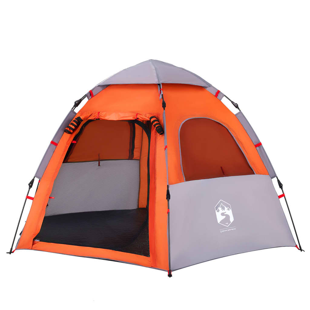 Camping Tent Cabin 4-Person Grey and Orange Quick Release