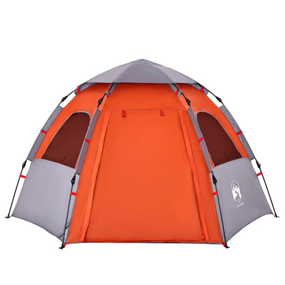 Camping Tent Cabin 4-Person Grey and Orange Quick Release