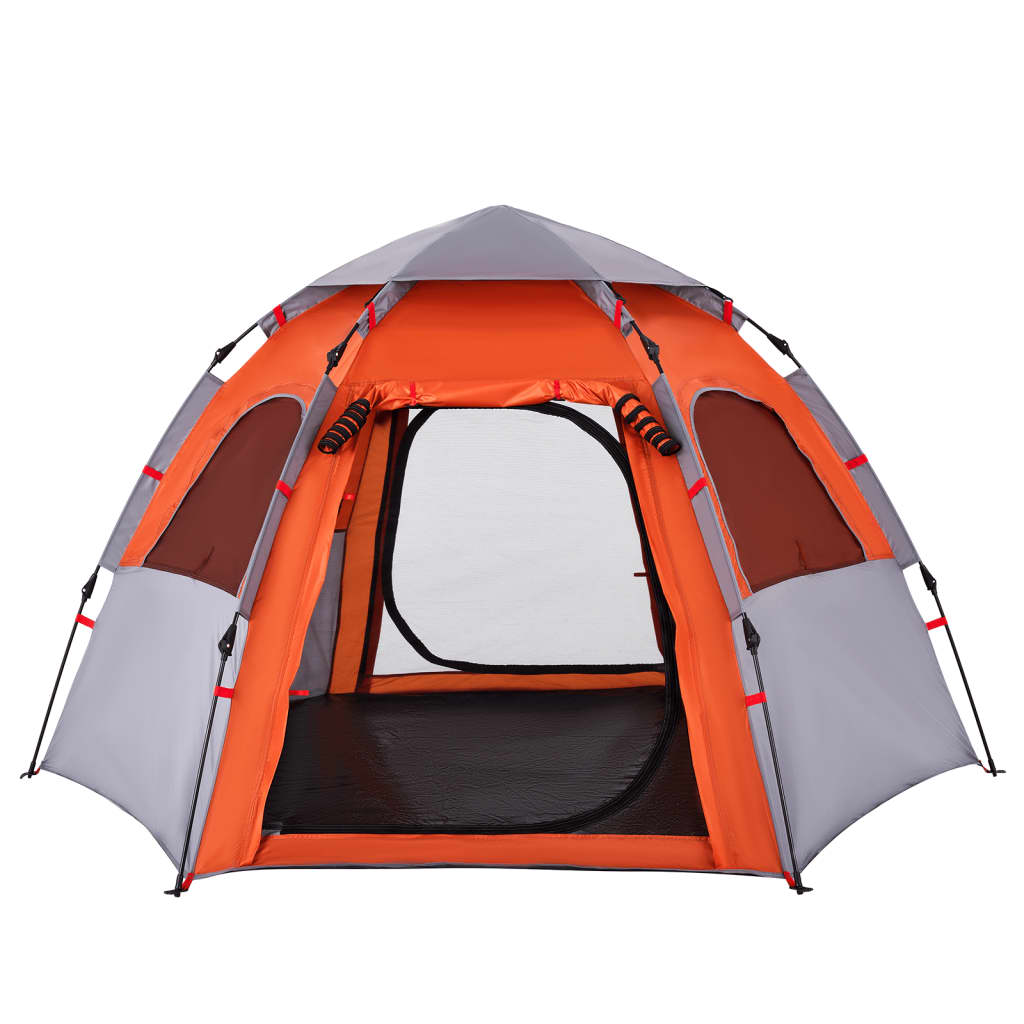 Camping Tent Cabin 4-Person Grey and Orange Quick Release