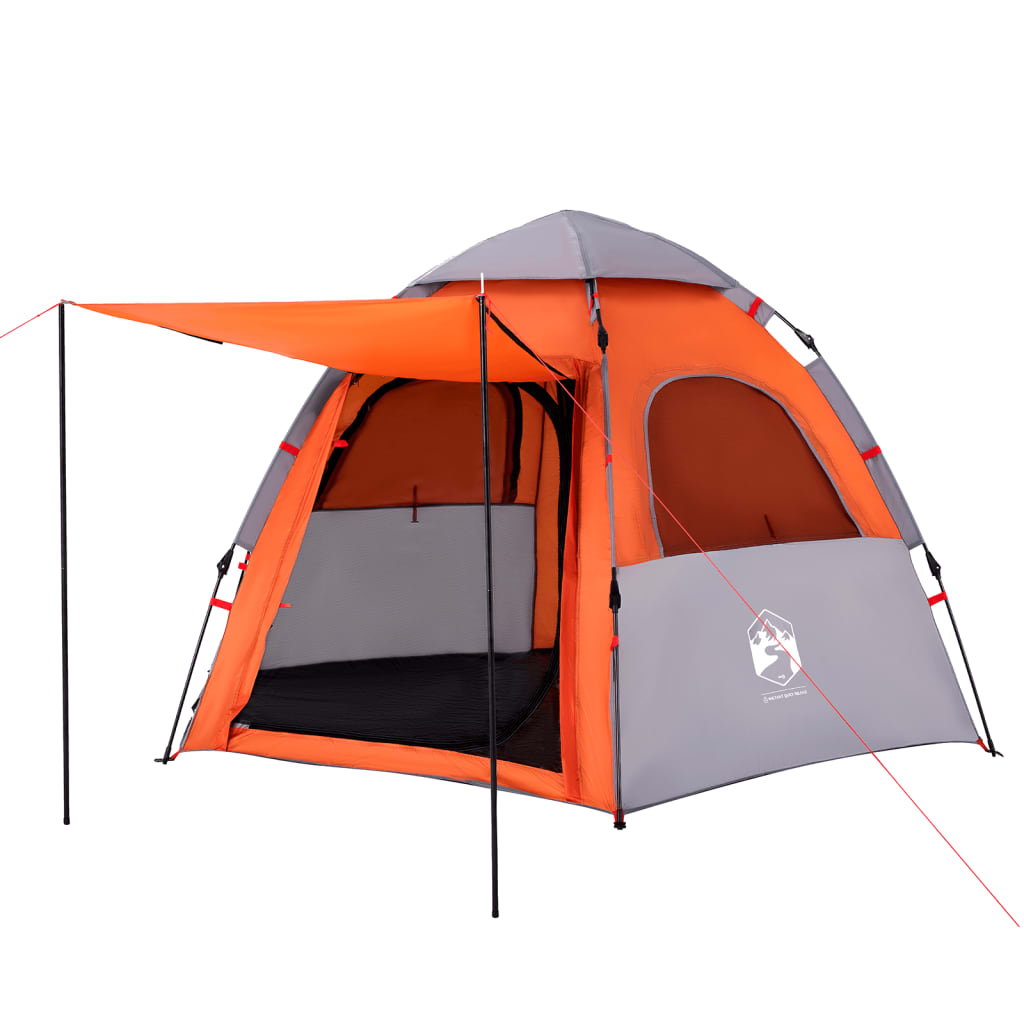 Camping Tent Cabin 4-Person Grey and Orange Quick Release