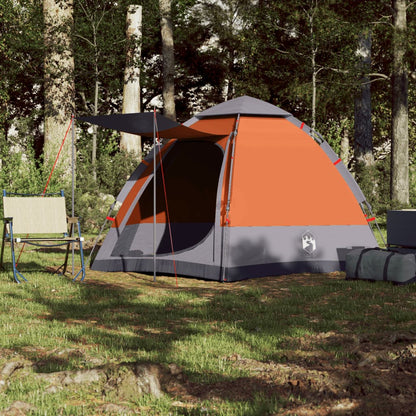 Camping Tent Cabin 4-Person Grey and Orange Quick Release