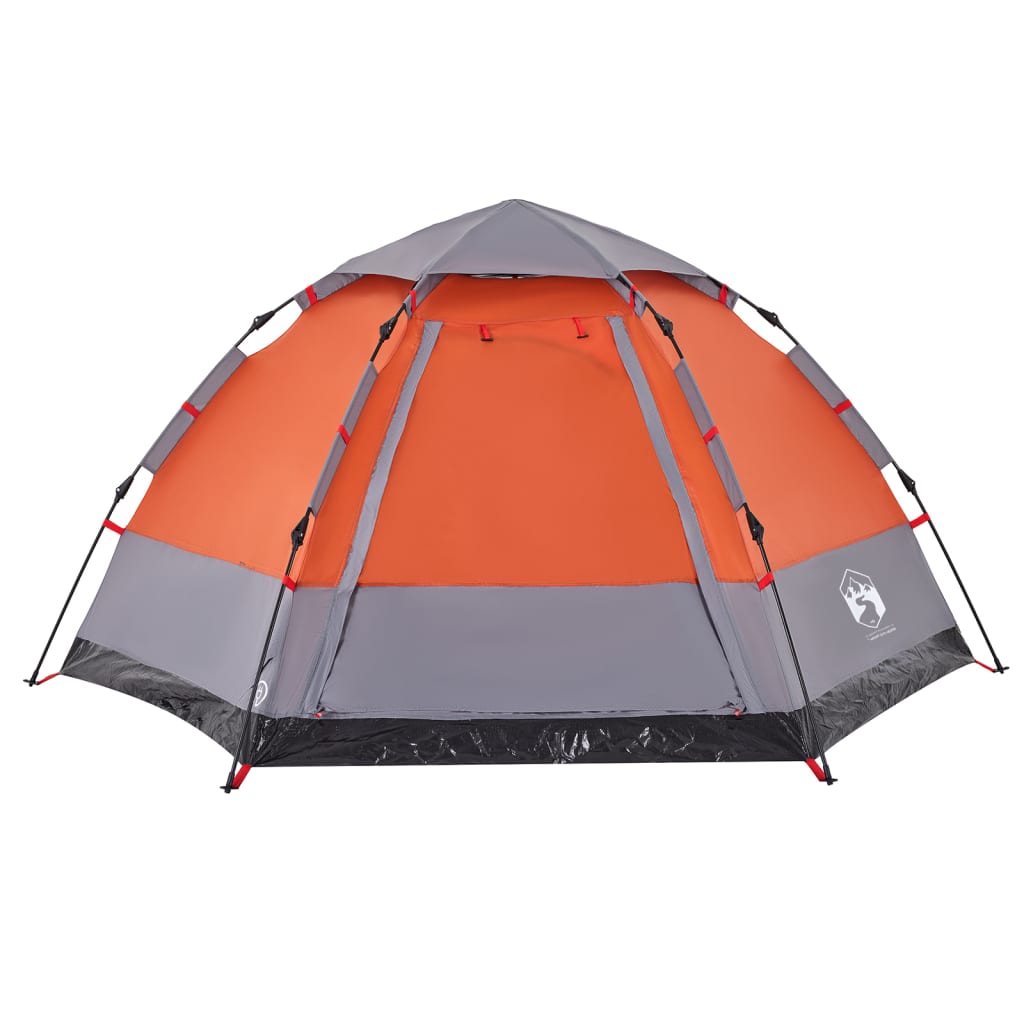 Camping Tent Cabin 4-Person Grey and Orange Quick Release