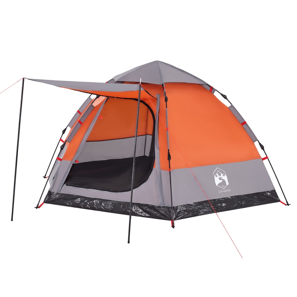 Camping Tent Cabin 4-Person Grey and Orange Quick Release