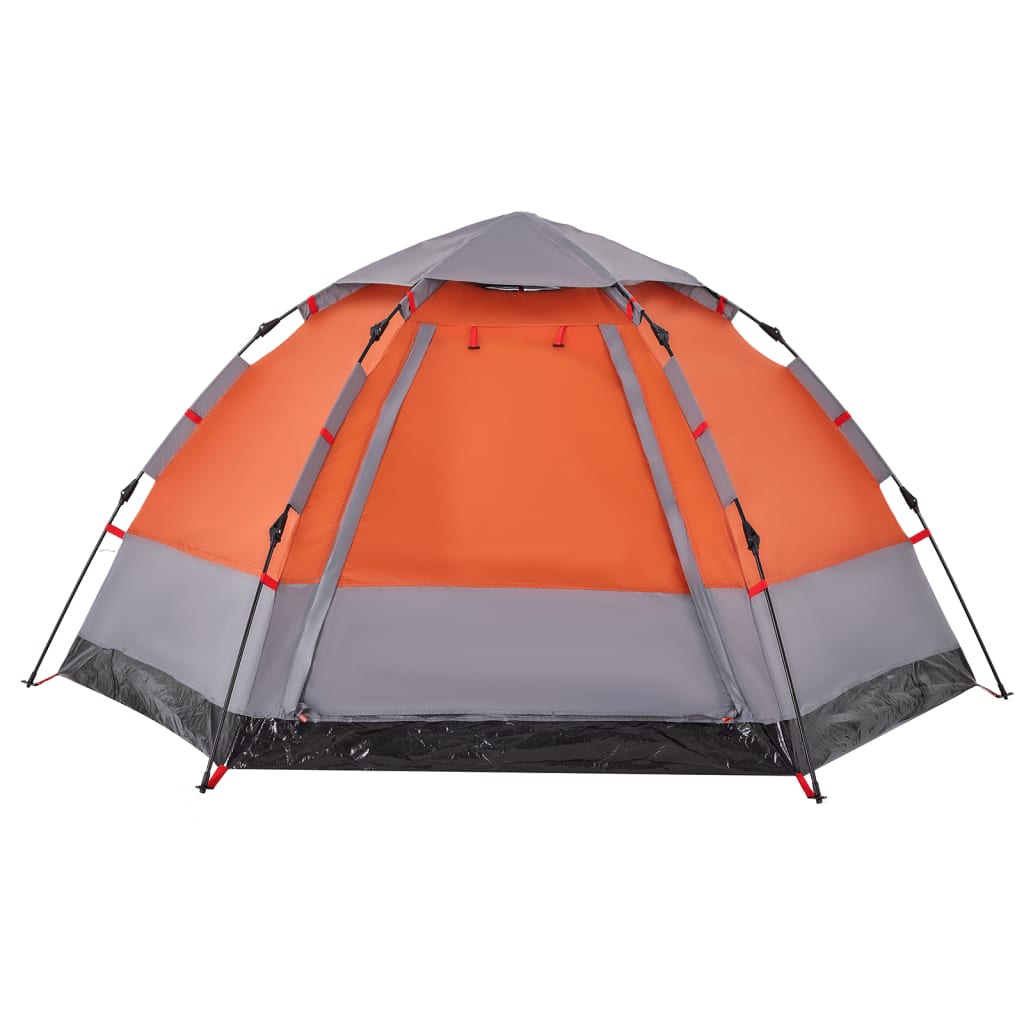 Camping Tent Cabin 4-Person Grey and Orange Quick Release