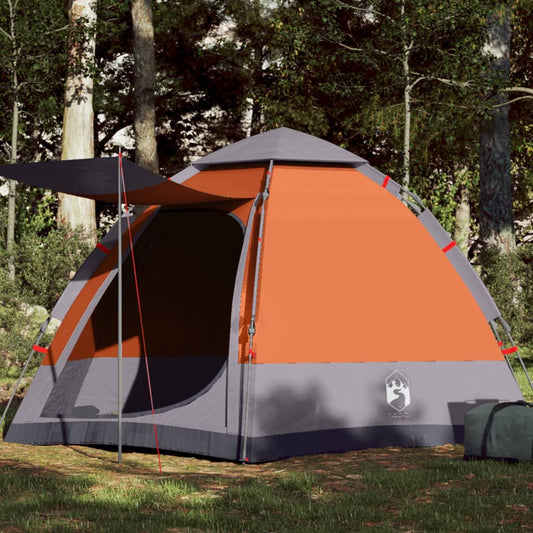 Camping Tent Cabin 4-Person Grey and Orange Quick Release