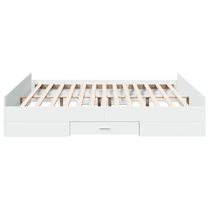 Bed Frame with Drawers White 200x200 cm Engineered Wood